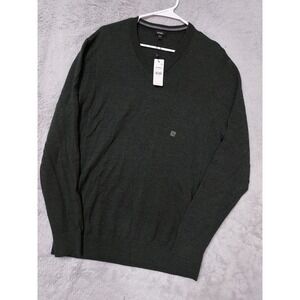 NEW Express Sweater Mens Large 100% Merino Wool V Neck Sweater Dark Gray L NWT